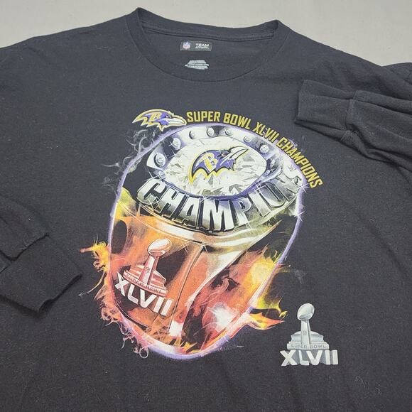 NFL Superbowl 47 Ravens Champions Custom Graphic T-Shirt Men's Sz XL Long Sleeve - Picture 1 of 5